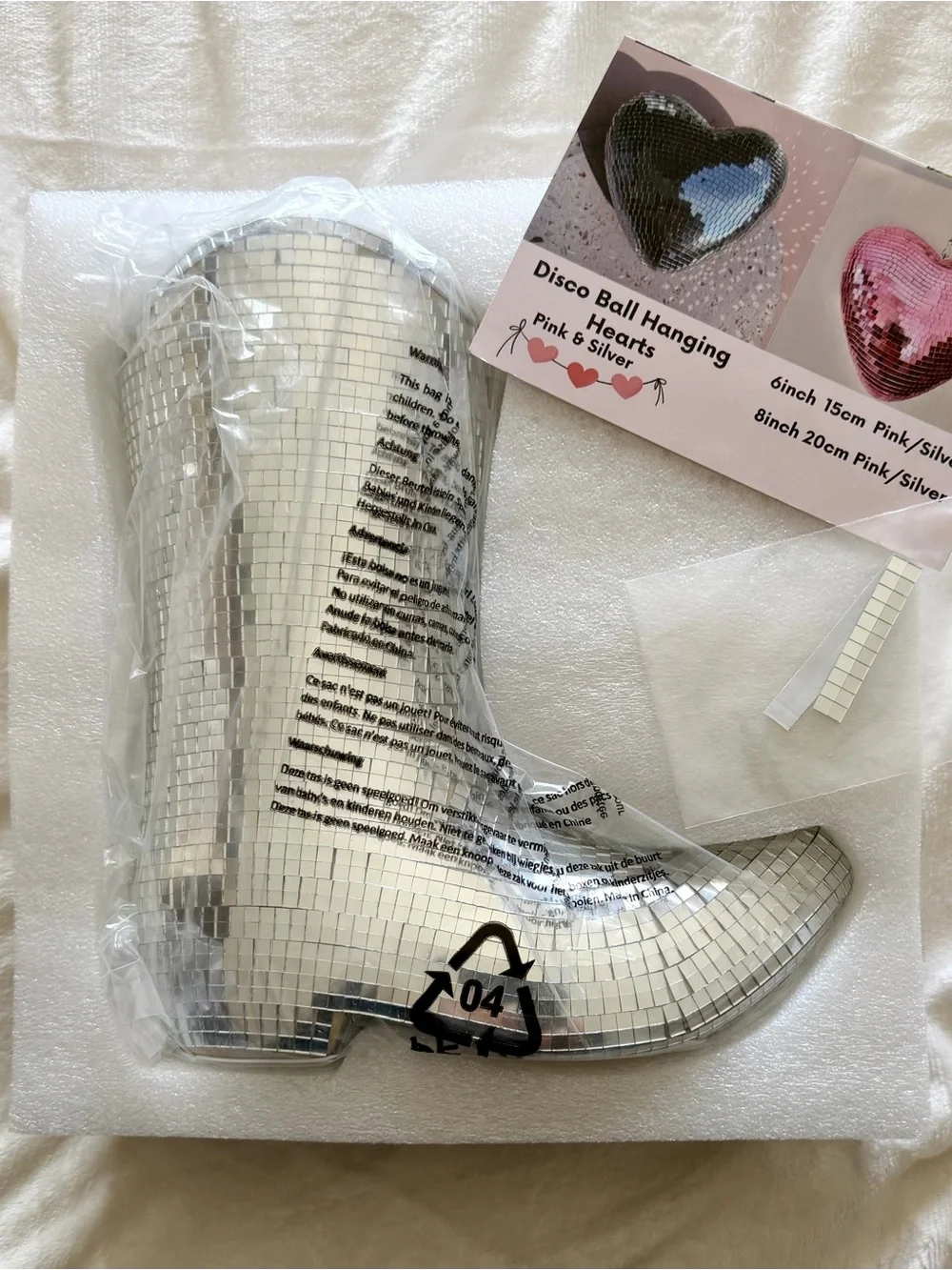 Mirrored Silver Mosaic Boot Vase - Decorative Party Planter